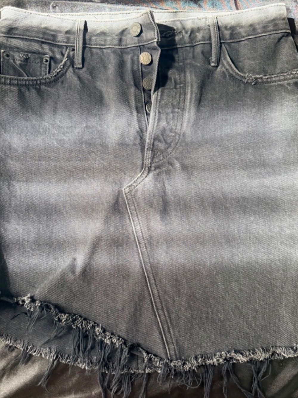 GRLFRND Black Distressed Denim Mini Skirt